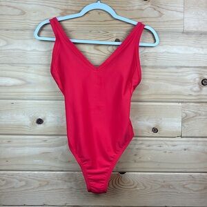 Kona Sol V-Neck Over The Shoulder High Leg One Piece Swimsuit Red XS NWT